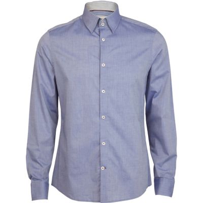 Blue high collar long sleeve shirt 