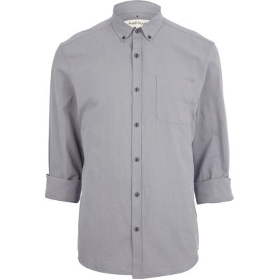 Grey roll sleeve oxford shirt 