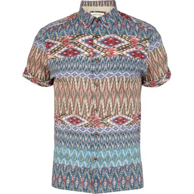Blue tribal print short sleeve shirt