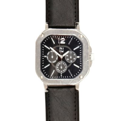 Black geometric metal screw watch