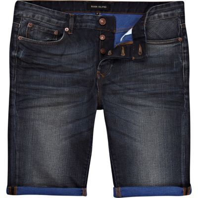 Mid wash distressed denim shorts