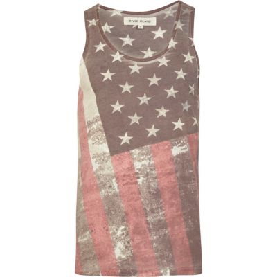 Ecru washed flag print vest top