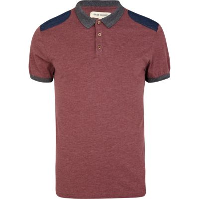 Red marl denim shoulder patch polo shirt