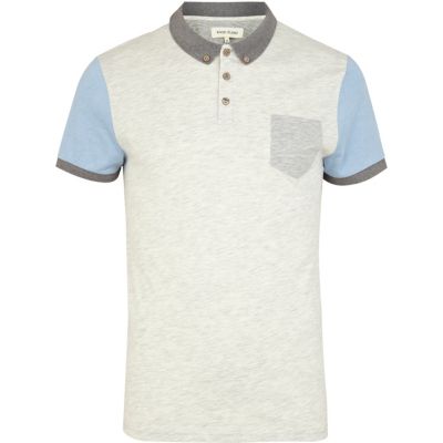 Ecru colour block short sleeve polo shirt