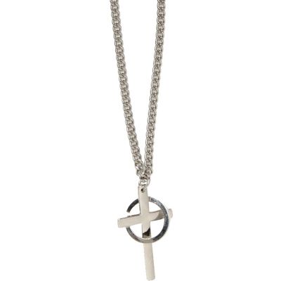 Silver tone cross and circle pendant necklace
