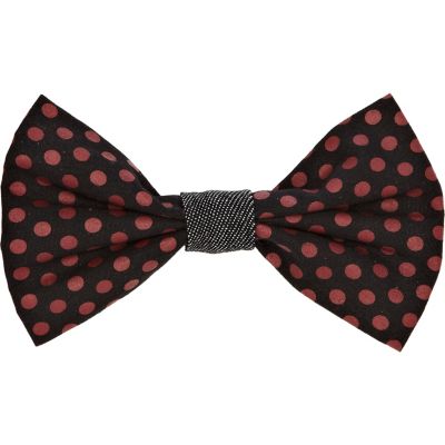 Black and burgundy polka dot bow tie