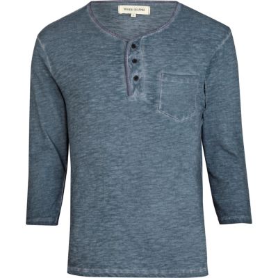 Blue over dye grandad t-shirt