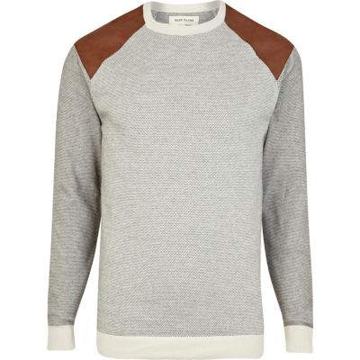 Brown contrast shoulder patch print jumper