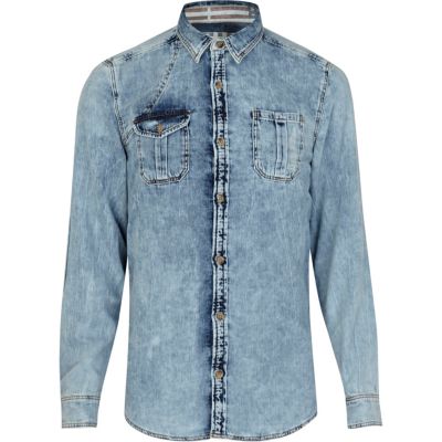 Light wash American flag cross denim shirt