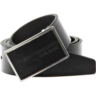 Black smart metal plate buckle belt