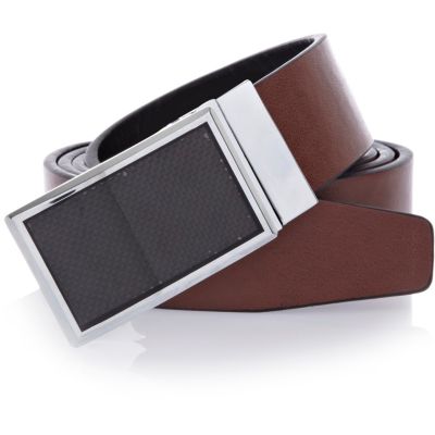 Brown reversible metal plate belt 