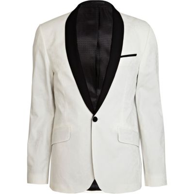Black and white colour block jacquard blazer