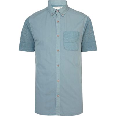 Green contrast aztec sleeve shirt