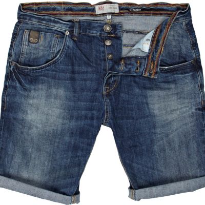 Mid wash straight turn up denim shorts 