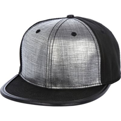 Black metallic panel flat peak cap