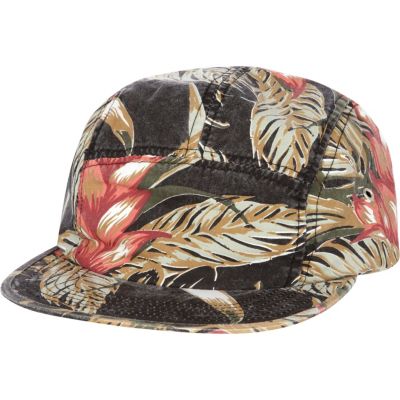 Black Hawaiian print flat peak hat