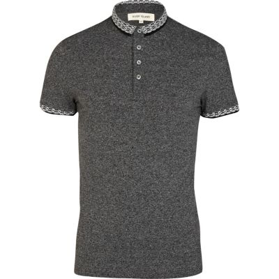 Black grindle jacquard collar polo shirt