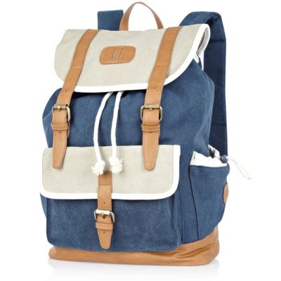 Blue colour block denim rucksack