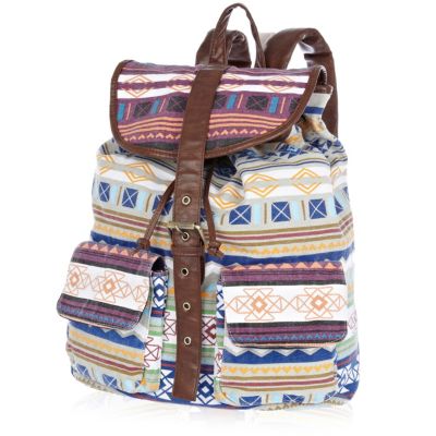 Orange aztec print contrast trim rucksack