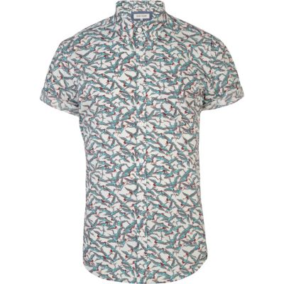 Ecru stalk print short sleeve t-shirt