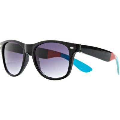 Black colour block retro sunglasses