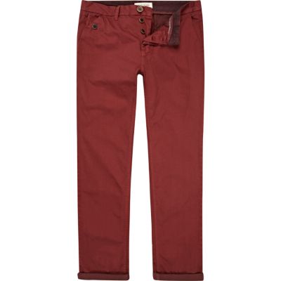 Red contrast stripe turn up slim chinos