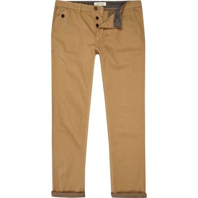 Brown contrast stripe turn up slim chinos