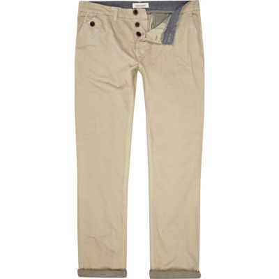 Stone contrast stripe turn up slim chinos