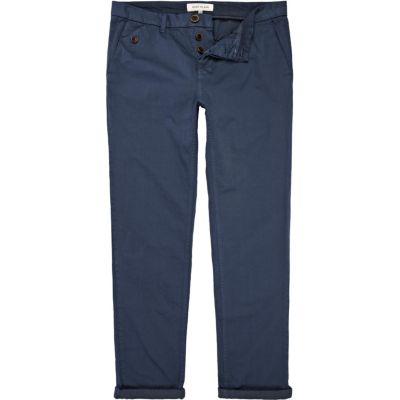 Navy contrast stripe turn up slim chinos