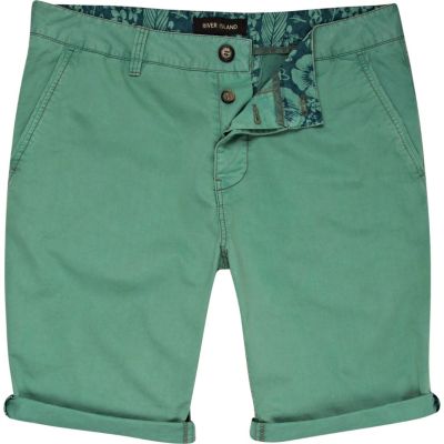 Green turn up chino shorts