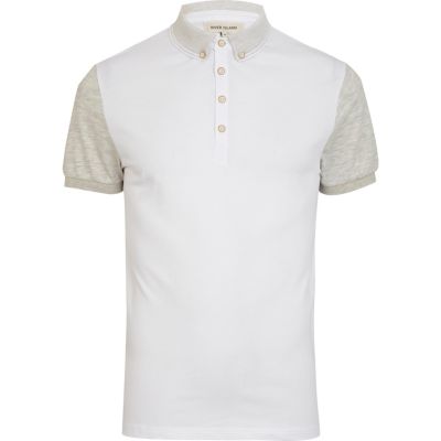 White and grey colour block polo shirt