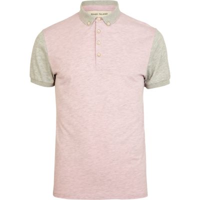 Pink and beige colour block polo shirt