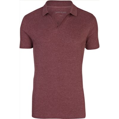 Red open neck rib polo shirt