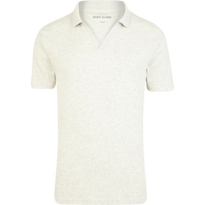 Ecru open neck rib polo shirt