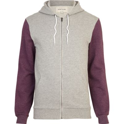 Grey colour block hoodie