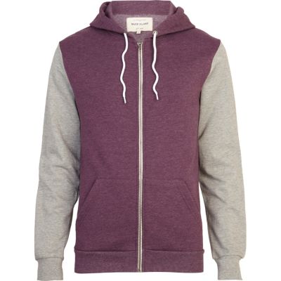 Purple colour block hoodie