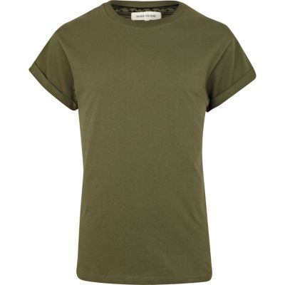 Khaki green roll sleeve t-shirt