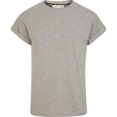 Grey marl crew neck roll sleeve t-shirt