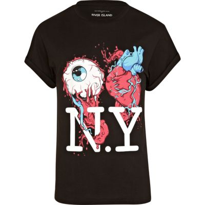 Black eye heart NY print t-shirt