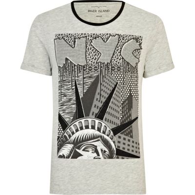 Grey NYC statue of liberty print t-shirt