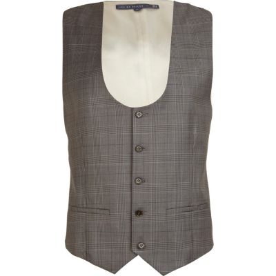 Brown Life of Tailor check waistcoat