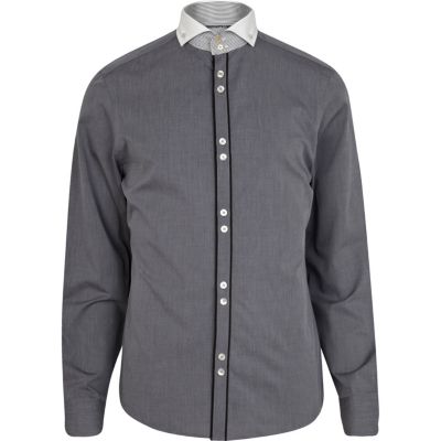 Grey contrast trim cut away collar shirt
