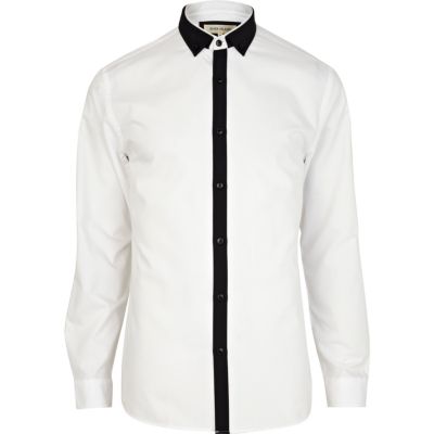 Black and white contrast trim shirt