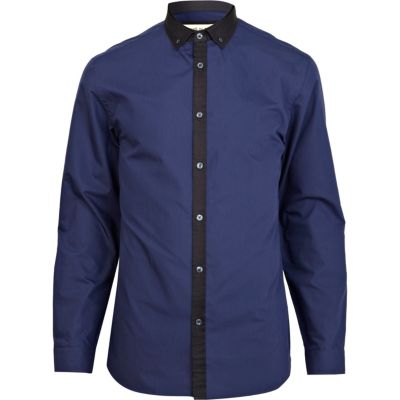 Blue contrast placket shirt