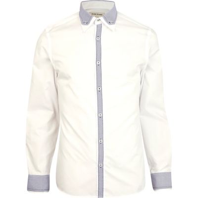 White contrast trim double collar shirt