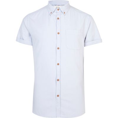 Pale blue short sleeve Oxford shirt