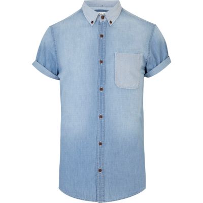 Light wash short sleeve denim shirt