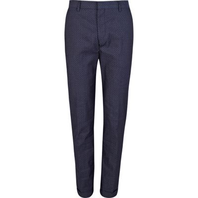 Navy jacquard smart trousers 