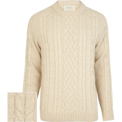 Ecru chunky cable crew jumper
