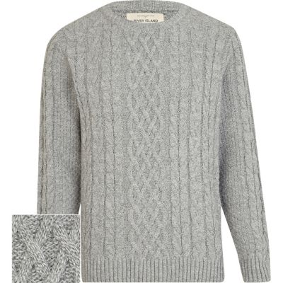 Light grey chunky cable crew jumper